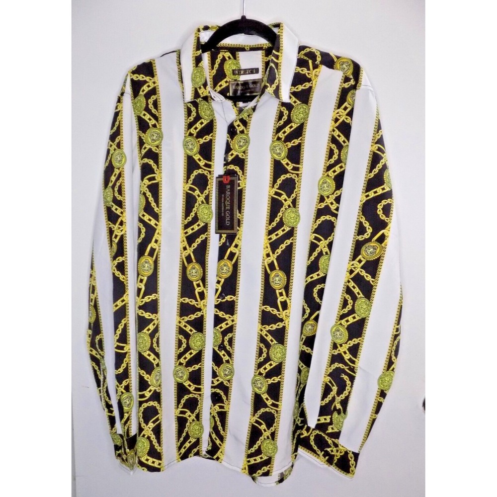 NEW Baroque Gold Chain Lion Italian Designer Style Men's Dress Shirt  XL